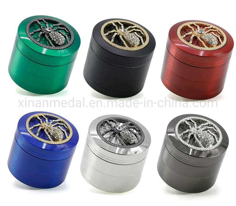 Wholesale 52mm 4 Layers Multi-Color Diamond Metal Spider Herb Grinder