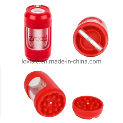 Custom Logo Plastic Herb Tobacco Grinder with LED Transparent Acrylic Tight Storage Magnifying Jars for Herbs